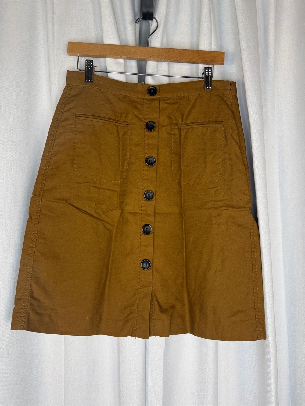 Button-Front A-Line Skirt in Brown